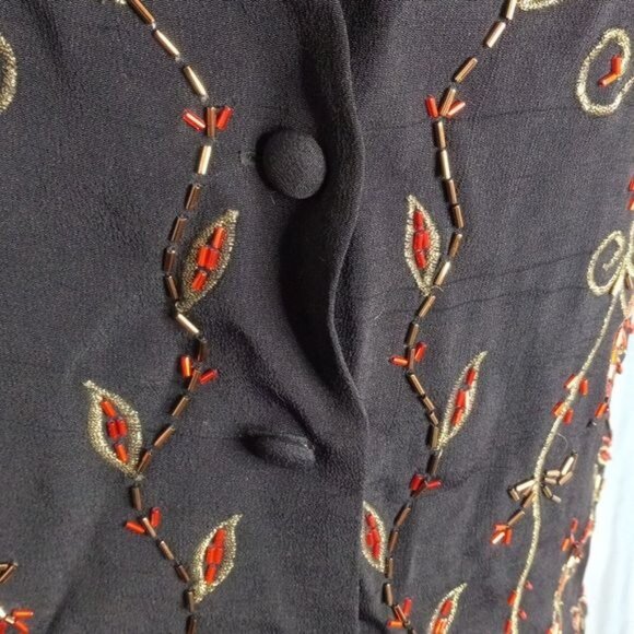 Vintage 90s Carole Little Size M PM Petite Vest Black Beaded Floral Embellished - Picture 4 of 14